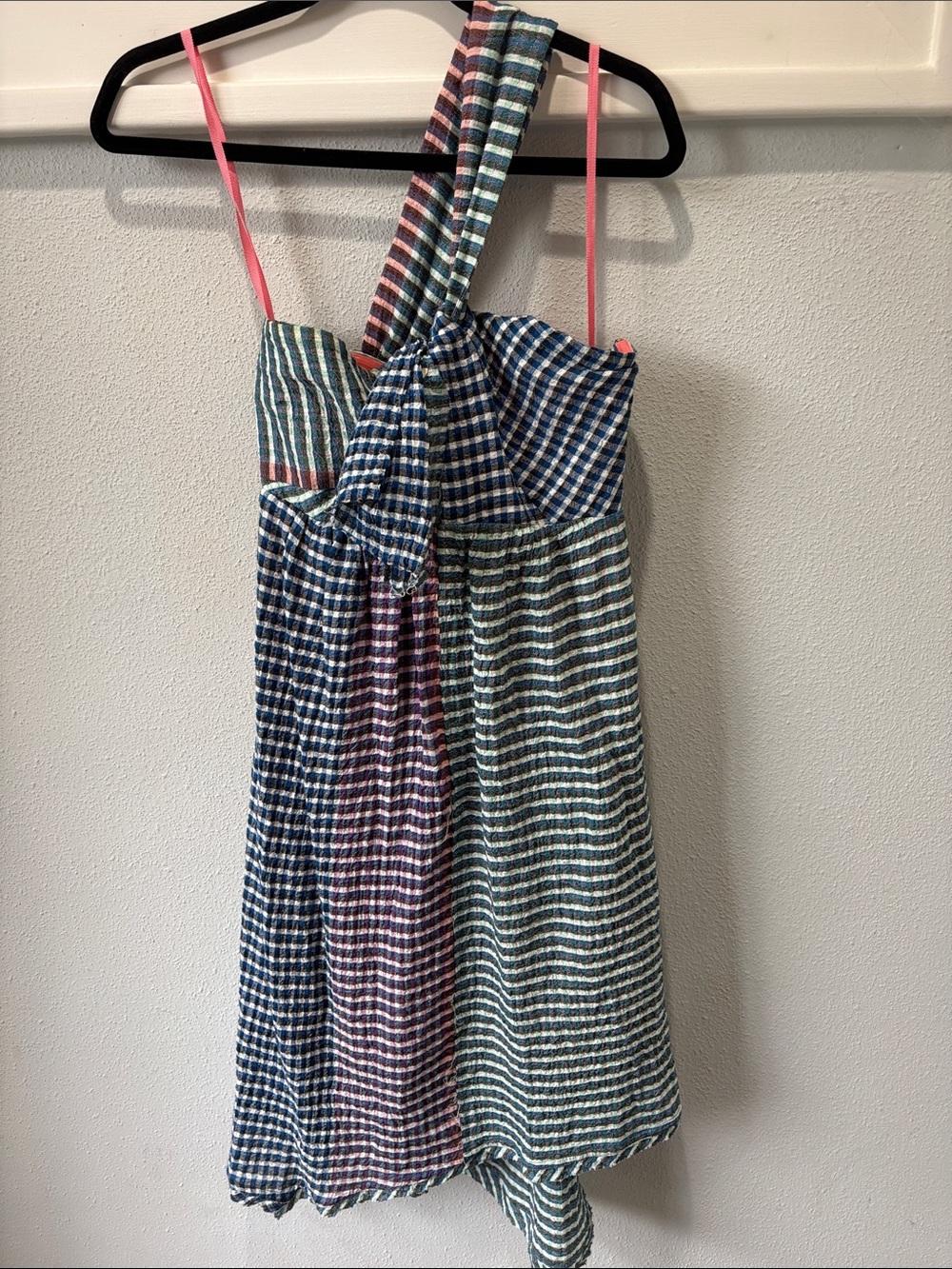 Maeve Multi-Stripe Gingham Sundress with Pink Straps